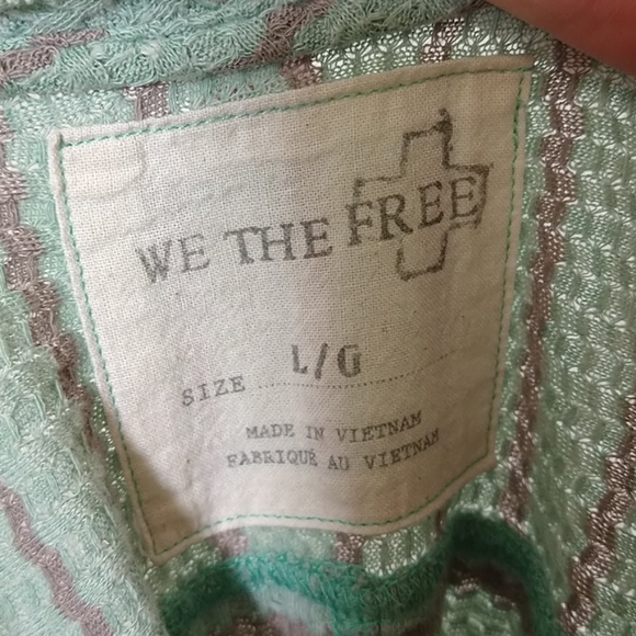 Free People | Auntie Em Mint Green Striped Waffle Knit Peplum Top | Large - Picture 7 of 8